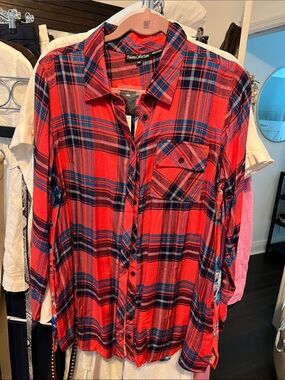 Red & Navy Plaid Button-Up Shirt